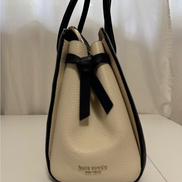 Kate Spade Knott Medium Satchel Woven Leather Blazer Blu White Red. K6549 - Picture 2 of 7